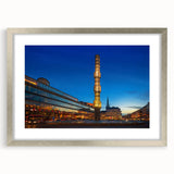 Abstract textured art print of Stockholm skyline in muted gray and blue tones on framed canvas, suitable for bedroom art.