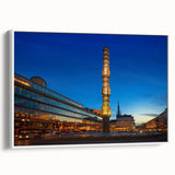 Vintage poster art of Stockholm scenery on a framed canvas with colorful accents, ideal for living room decor.