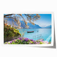 Extra large rolled print of a Swiss landscape with vibrant green meadows and distant mountains.