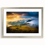 Textured abstract art print of a serene Ukrainian landscape in muted earth tones, framed in silver.