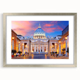Textured abstract art print of the Vatican scene in muted earth tones, framed with a silver mat, ideal for bedroom art.