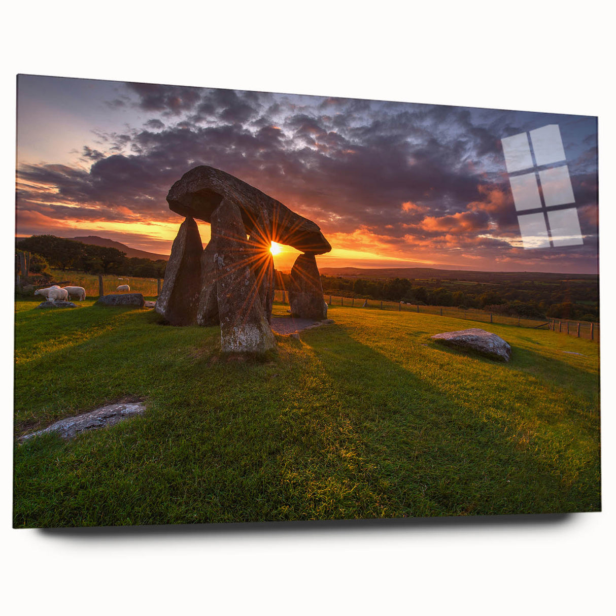 Acrylic print of a Welsh landscape in muted greens and blues, ideal for bedroom or dining room decor.