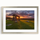 Textured art print of a Welsh landscape in muted earth tones, framed in silver, suitable for bedroom decor.
