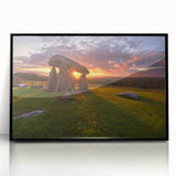 Large abstract wall art depicting a Welsh landscape in muted earth tones, framed in black acrylic.