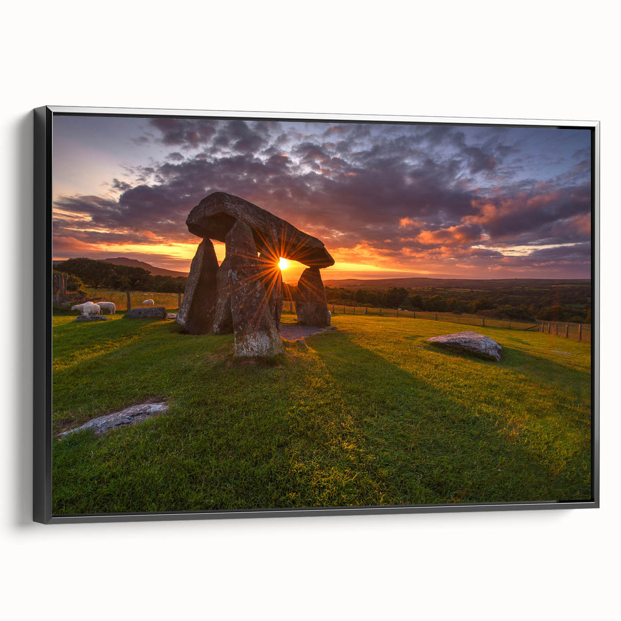Black and white wall art on framed canvas depicting a vintage Welsh landscape, ideal for bedroom decor.