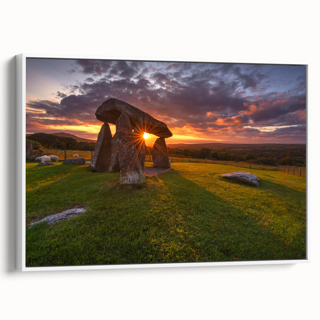 Vintage poster art of a scenic Welsh landscape on extra-large framed canvas.