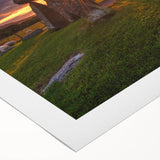 Art deco poster of a Welsh landscape in muted earth tones on rolled canvas, suitable for dining room decor.