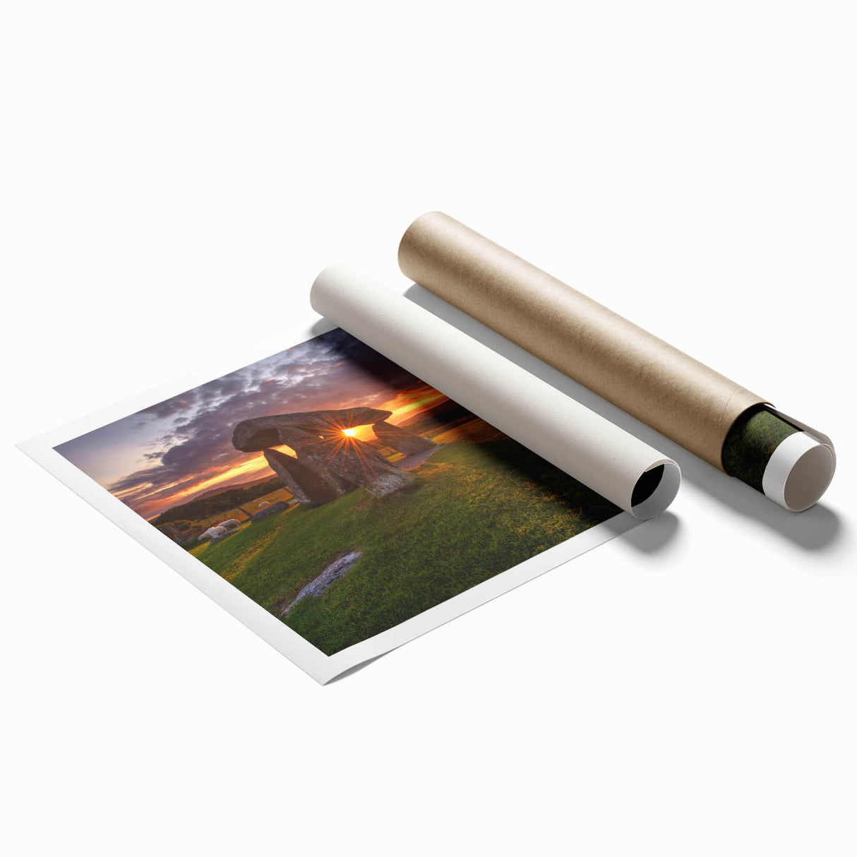 Extra large rolled print of a Welsh landscape with lush greenery and floral elements, ideal for classy bathroom wall art.
