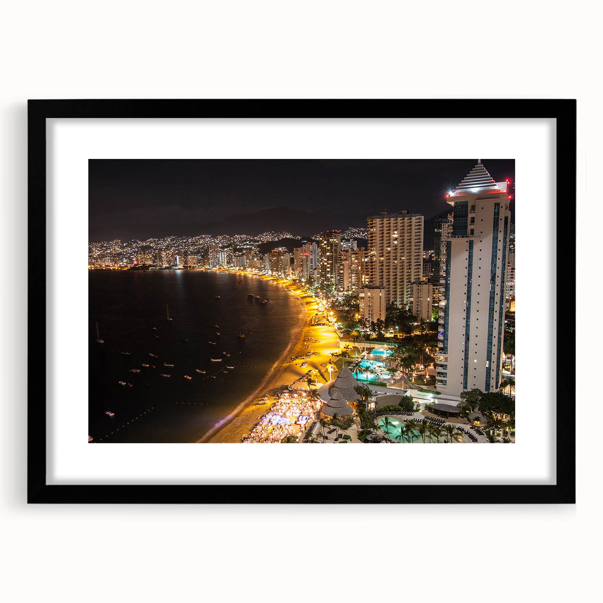 Extra large framed wall art of abstract Acapulco scenery in vibrant colors, ideal for living room decor.