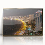 Framed acrylic print of Acapulco scenery in mid-century modernist style, featuring warm earth tones.