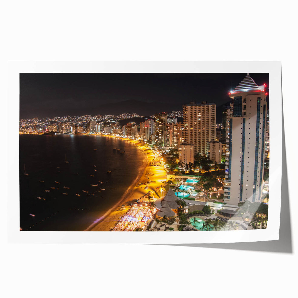 Extra large rolled print of Acapulco scenery with vivid floral elements, ideal for art wall dining room.