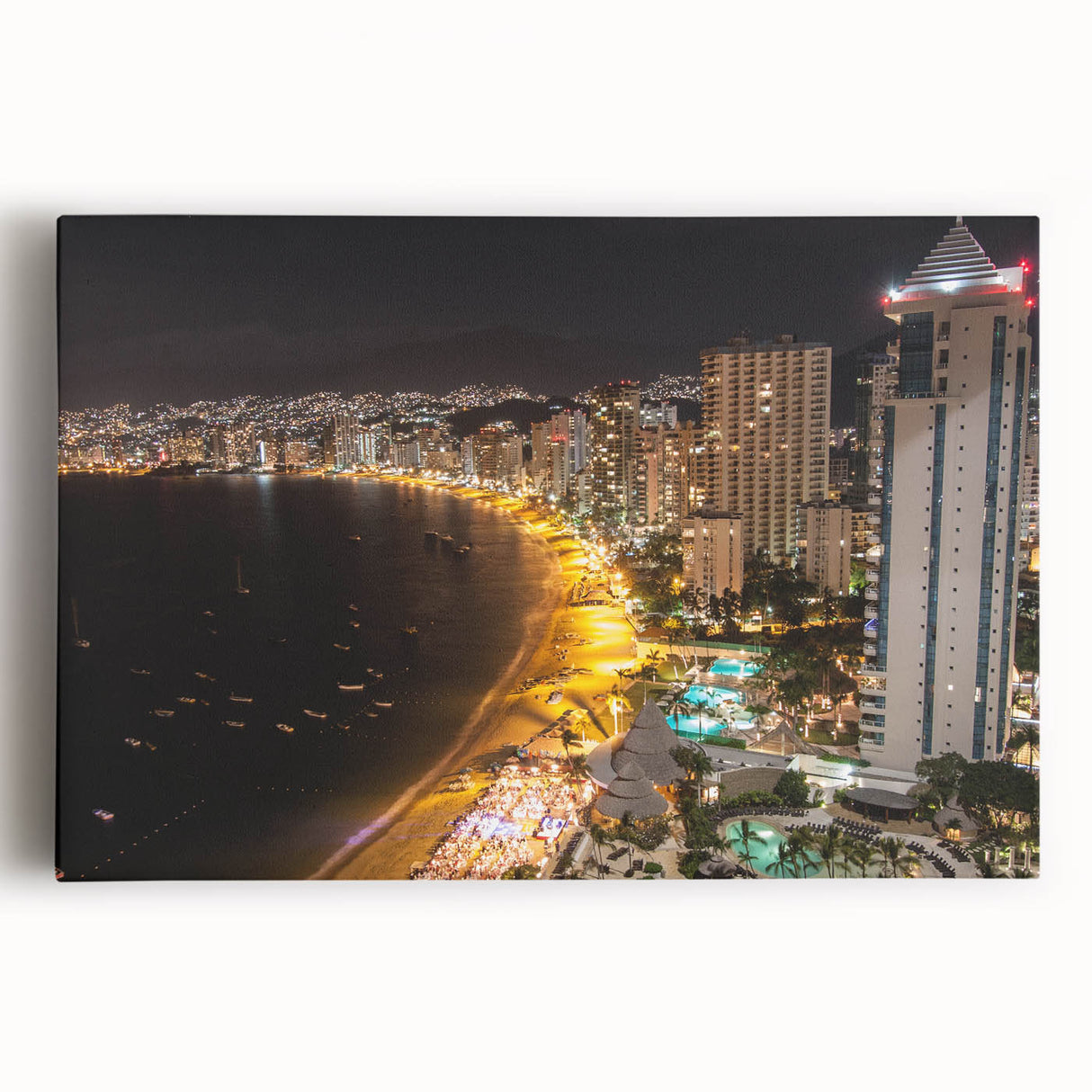 Black and white stretched canvas of Acapulco scenery, ideal for kitchen wall art.