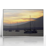 Art deco poster of Baja California landscape in pastel blues and greens, framed acrylic, ideal for modern nursery wall art.