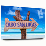 Acrylic print of abstract Cabo San Lucas scenery in vibrant blues and greens, suitable for bedroom or dining room decor.
