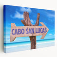 Landscape painting of Cabo San Lucas on stretched canvas, featuring ocean blues and sandy hues.