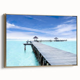Framed canvas depicting a vintage-style landscape of Cancun, with black and gold tones, ideal for bedroom wall art.