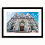 Extra large abstract art print of colorful Guanajuato scenery on textured canvas, framed in black.