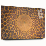 Large abstract wall art depicting a Middle Eastern scenery in muted earth tones on acrylic glass.