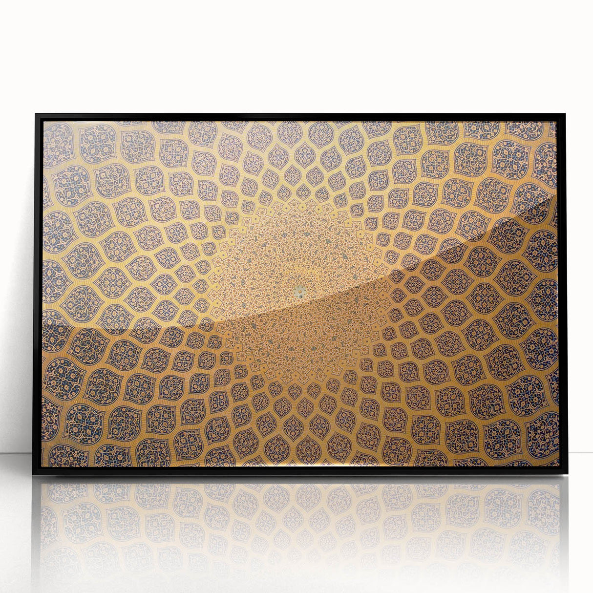 Large abstract wall art depicting a Middle Eastern scenery in muted earth tones on a framed acrylic.