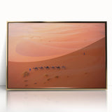 Large art print of a scenic Middle Eastern landscape in gold tones on a framed acrylic, suitable for modern art wall decor.