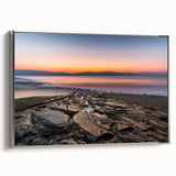 Framed canvas of a vintage-style landscape painting depicting the Dead Sea with muted earth tones.