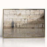 Large art print of Jerusalem skyline in gold and blue tones on framed acrylic, suitable for modern art wall decor.