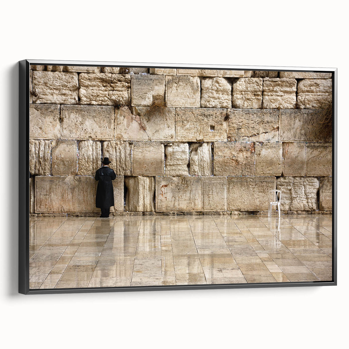 Black and white framed canvas of Jerusalem landscape, ideal for bedroom wall art with vintage poster style.