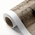 Art deco poster of Jerusalem skyline in muted beige and brown tones on rolled canvas, ideal for nursery wall art.