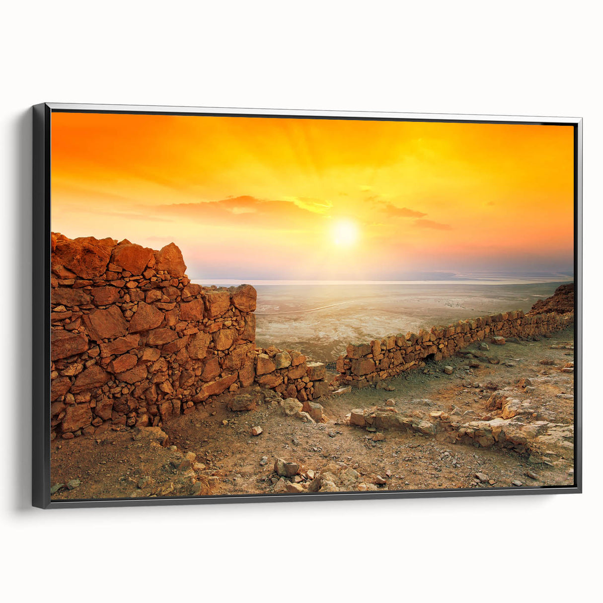 Black and white wall art depicting a vintage Middle Eastern landscape on framed canvas, ideal for bedroom decor.