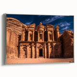 Framed canvas landscape art painting of a Middle Eastern desert scene in vibrant sunset colors, ideal for living room decor.