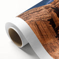 Art Deco poster of a Middle Eastern landscape in muted earth tones on rolled canvas, ideal for nursery wall art.