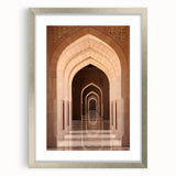 Textured abstract art print depicting Middle Eastern scenery in muted earth tones on a framed canvas, ideal for bedroom art.