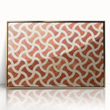 Mid-century modernist acrylic print of Qatar scenery in gold tones, ideal for modern art wall decor.
