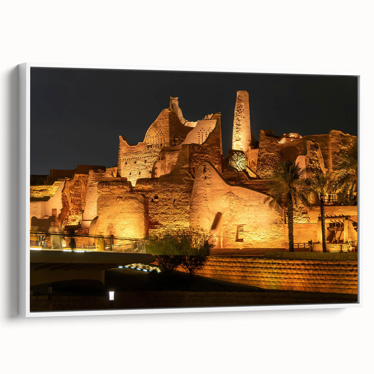 Vintage poster art of Saudi Arabian scenery on a framed canvas, featuring colorful art in extra large format.