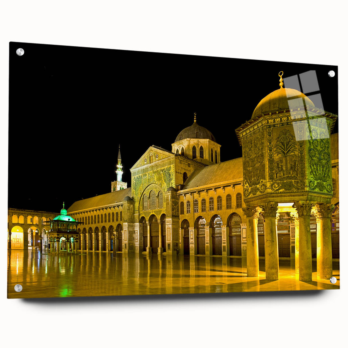 Acrylic glass print of a Syrian landscape in muted earth tones, suitable for bedroom or dining room decor.