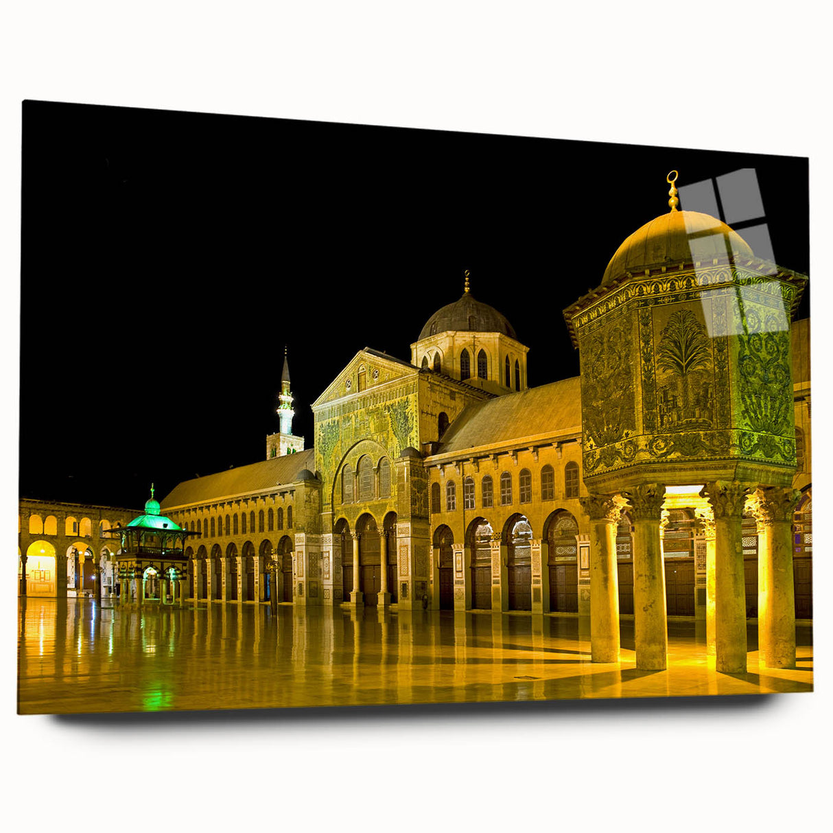 Large abstract wall art featuring a Middle Eastern Syrian landscape in muted earth tones on acrylic glass.