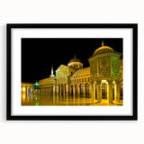 Extra large abstract art print of a Middle Eastern scenery in vibrant colors on a textured canvas, framed in black.