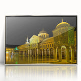 Mid-century modernist art depicting a scenic Middle Eastern landscape in muted earth tones, framed acrylic.