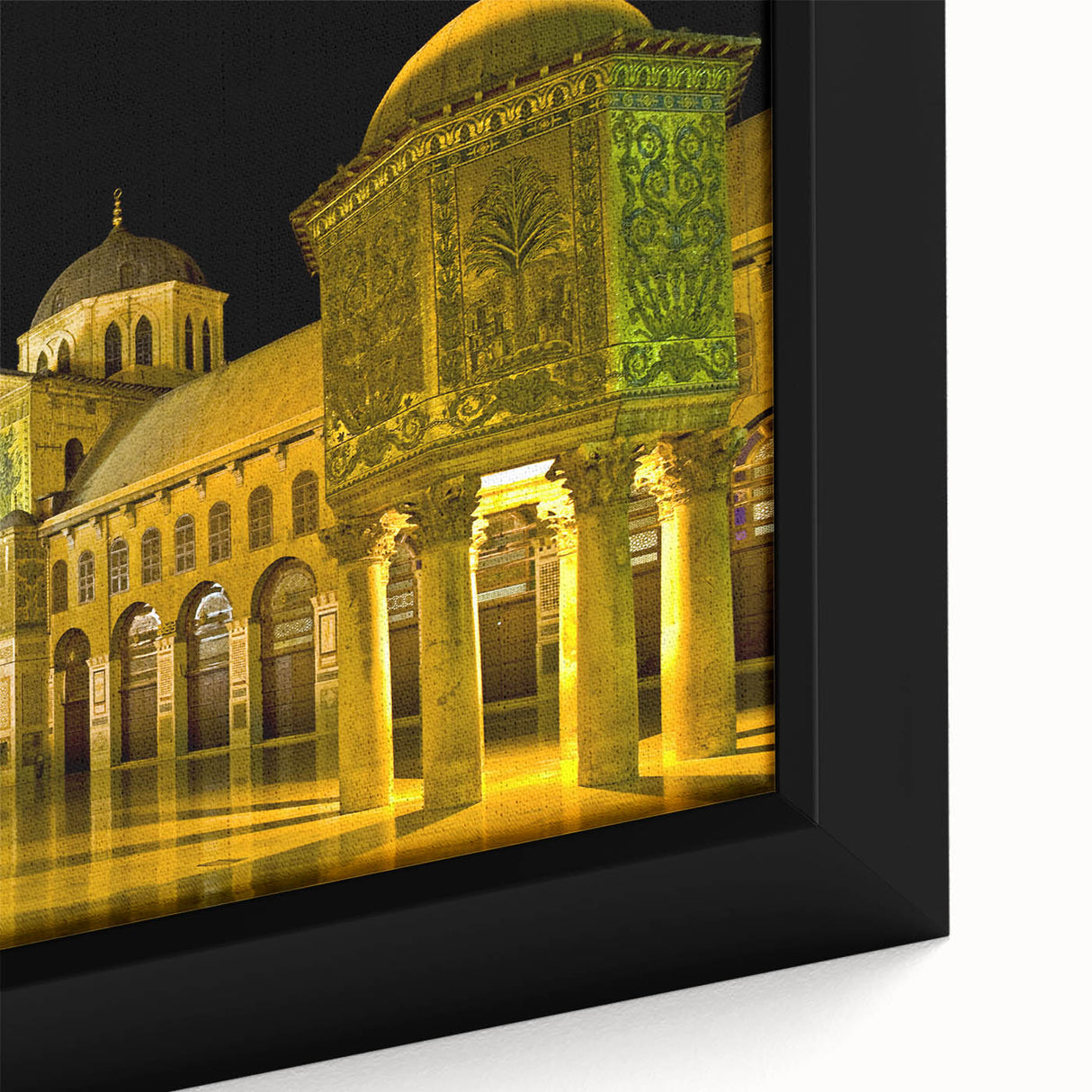 Extra large framed canvas featuring a textured black wall art scene of a Middle Eastern Syrian landscape.