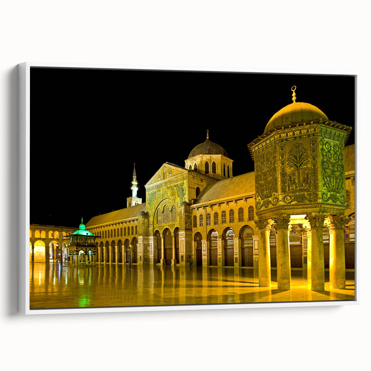 Vintage poster art of a Middle Eastern Syrian landscape on framed canvas, featuring a colorful palette.