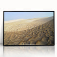 Large abstract wall art depicting a Middle Eastern scenery in muted earth tones on framed acrylic.