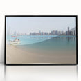 Large abstract wall art of Abu Dhabi skyline in muted gray tones on a framed acrylic, ideal for modern office decor.