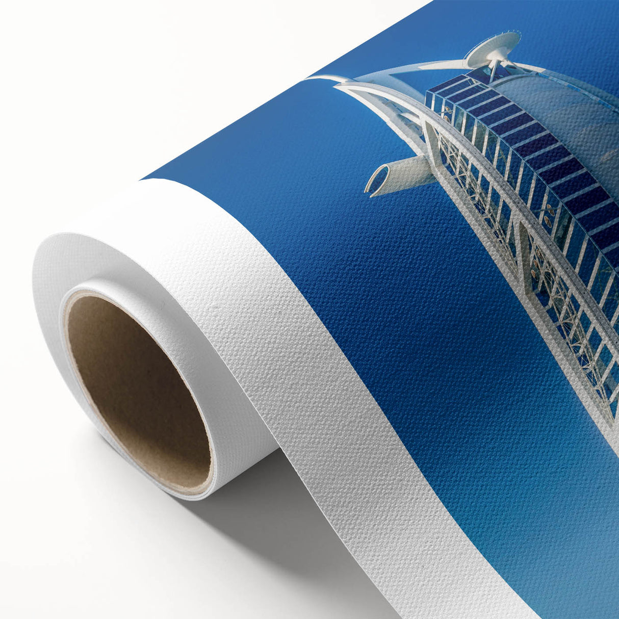 Art Deco style poster of Burj Al Arab with pastel color palette on rolled canvas, ideal for nursery wall art.