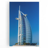 Black and white photograph of the Burj Al Arab on stretched canvas, suited for kitchen wall art.