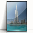 Large abstract wall art of Burj Khalifa in muted gray tones, framed acrylic, ideal for modern art wall decor.