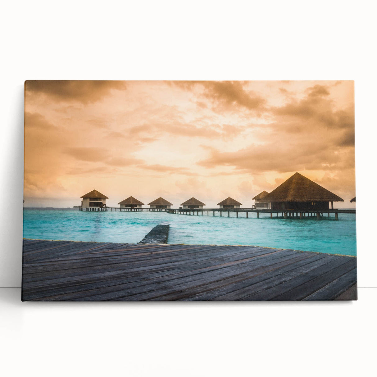 Large art of a black and white landscape of Bora Bora on stretched canvas, suitable for bedroom wall decor.