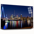 Acrylic print of Auckland skyline in muted blue tones, suitable for bedroom or dining room decor.