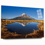 Large abstract wall art of Taranaki, New Zealand in muted earth tones on acrylic glass.