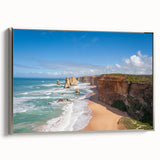 Framed canvas depicting a vintage-style landscape with colorful, abstract elements on a black background.