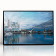 Large abstract wall art featuring a stylized Buenos Aires cityscape in muted gray tones on a black framed acrylic print.